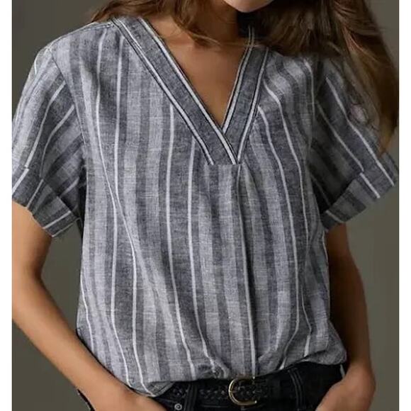 Pilcro Tops - Pilcro Anthropologie Linen Blend Henley Surf Top Short Sleeves Size Small